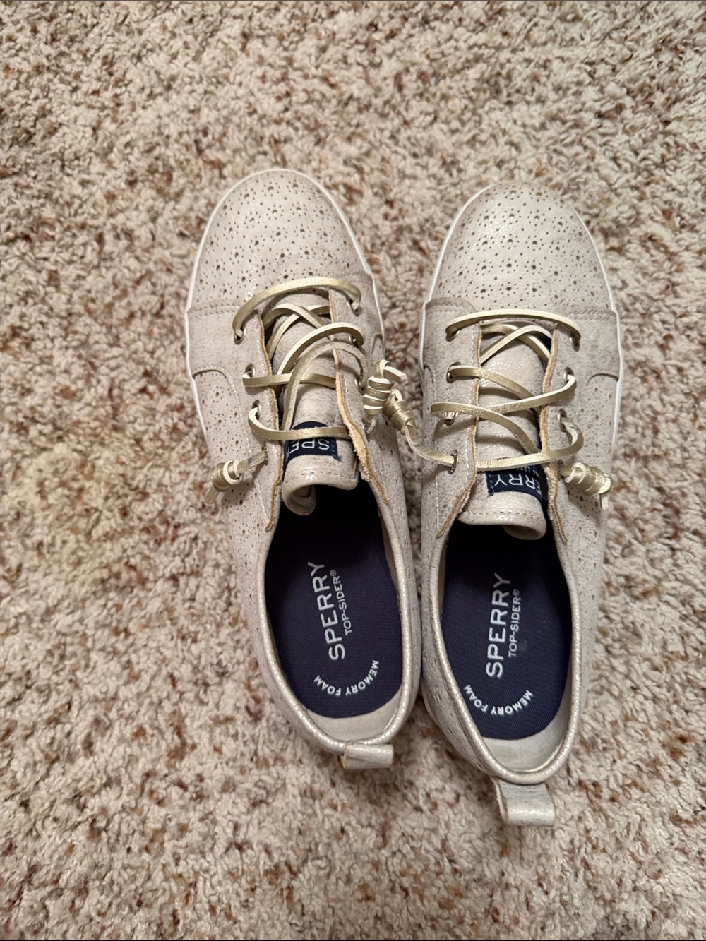 Sperry Gold Metallic Perforated Lace-Up Sneakers